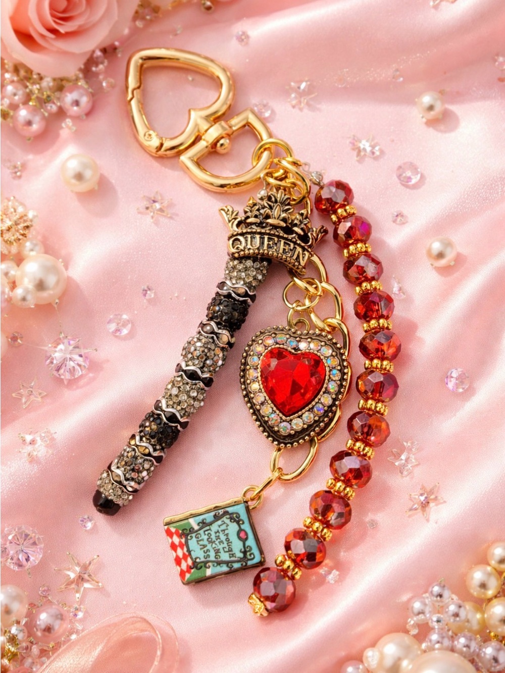 Queen Heart Red Crystal Bag Charm, Through The Looking Glass